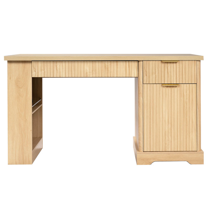 Modern Fluted Office Desk With Storage Cabinet Home Essentials