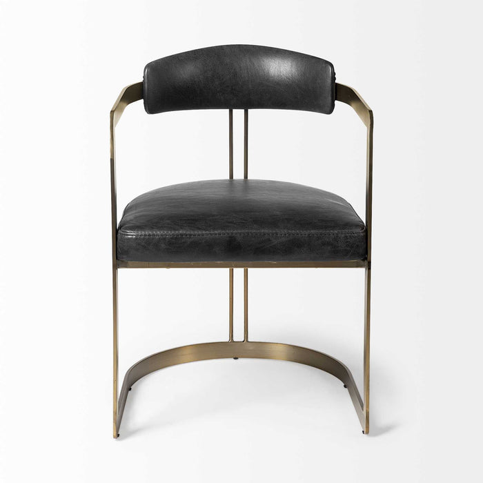 Leather Seat With Gold Iron Frame Dining Chair - Black