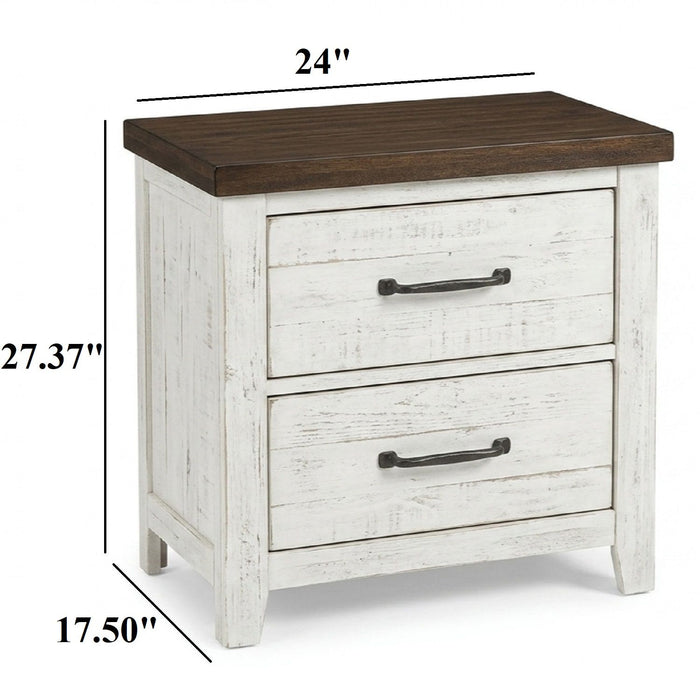 2 Drawer Nightstand With Brass Arch Pulls, Bedroom Furniture - Brown / Distressed White / Walnut Home Essentials