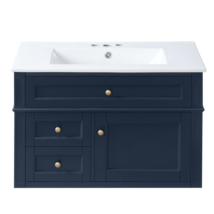 Wall Mounted Bathroom Vanity With 2 Drawers, 1 Tip Out Drawer, 3 Holes Sink Hearth and Haven