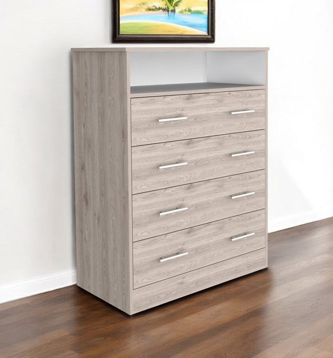 Four Drawer Standard Chest With Open Shelf - Light Gray