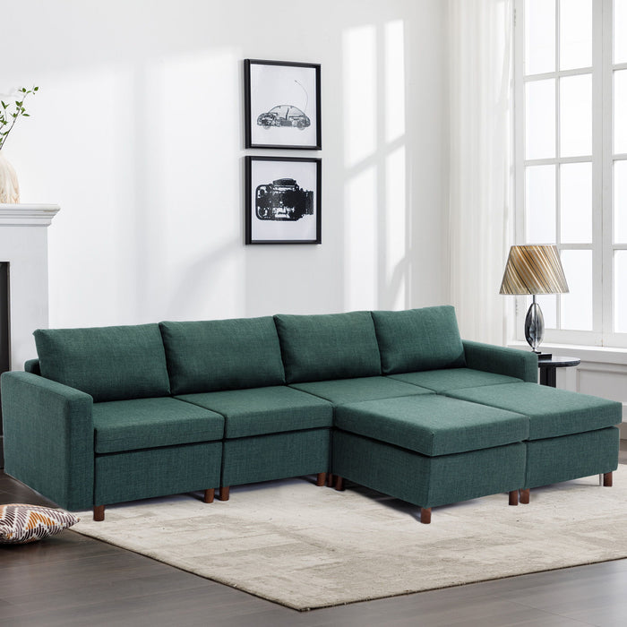 4 Seat Module Sectional Sofa Couch With 2 Ottoman For Living Room, Seat Cushion And Back Cushion Non-Removable And Non-Washable