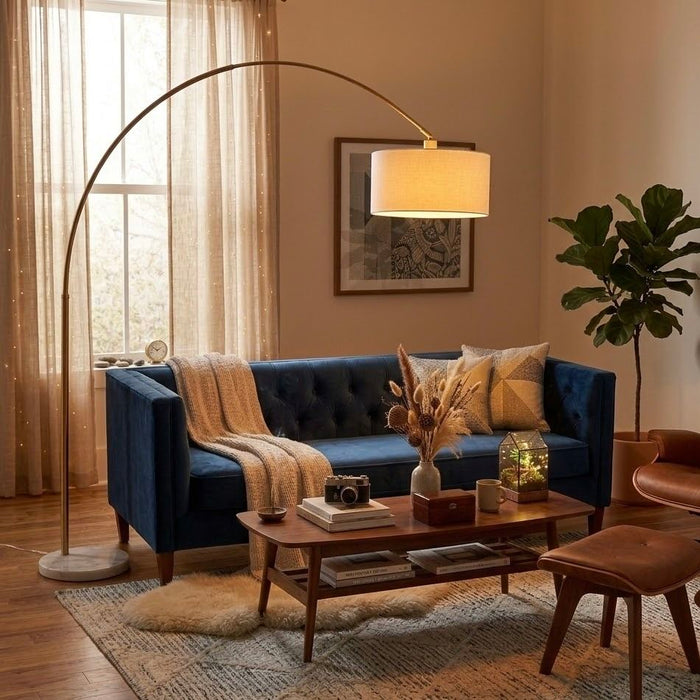 Ambient - Arch Floor Lamp With Large Shade - Gold / White Ashcroft Furniture