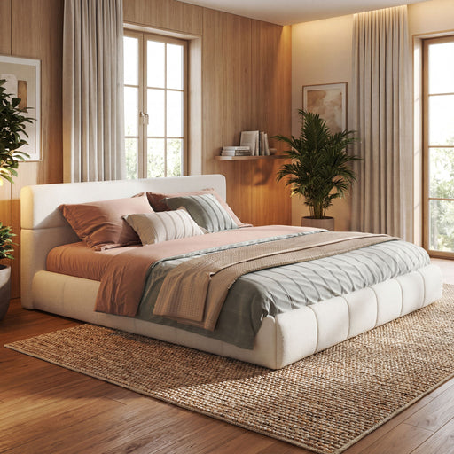 Upholstered Platform Bed Frame With Soft Boucle Headboard Artistry At Home