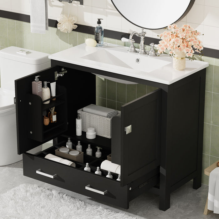 Bathroom Vanity With Sink, Soft Close Doors, Double Shelves & Divided Drawer Hearth and Haven