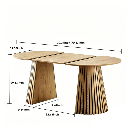 Dining Table, Flexible Extendable Oval Design With Slatted Legs - Natural Wood Home Essentials