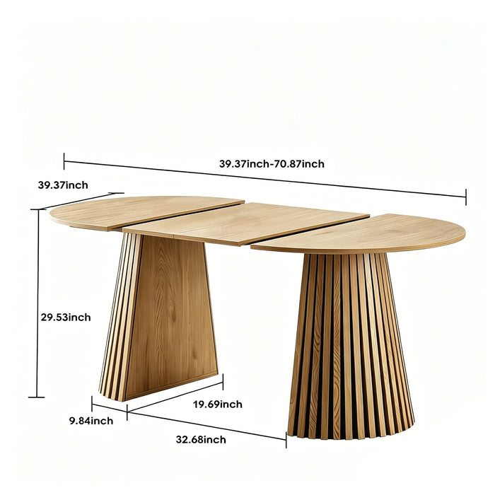 Dining Table, Flexible Extendable Oval Design With Slatted Legs - Natural Wood Home Essentials