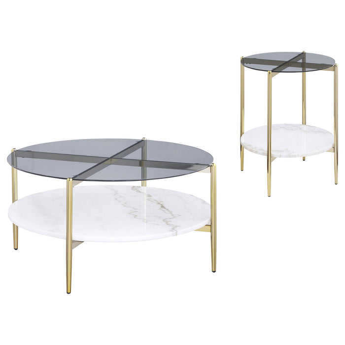 Jackel - 2 Piece Round Coffee And End Table Set - Gold Furniture Max