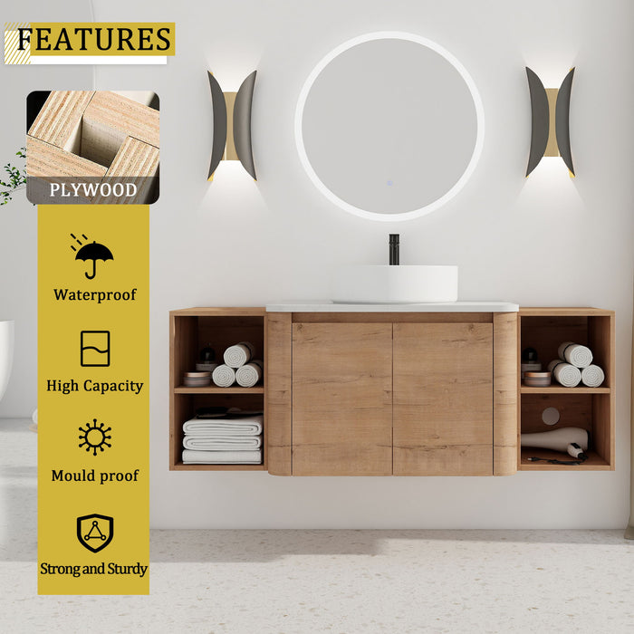 Wall Mounted Bathroom Vanity With Art Sink, 2 Storage Shelves, Soft Close Door Home Essentials