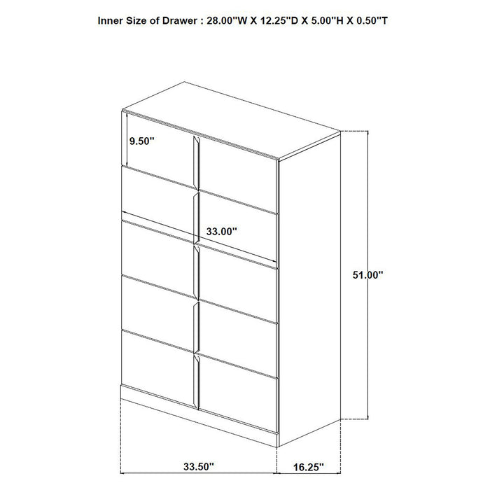 Lauryn - 5 Drawer Bedroom Chest - Gloss White Furniture Max