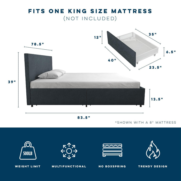 Kelly - King Upholstered Bed With Storage - Navy