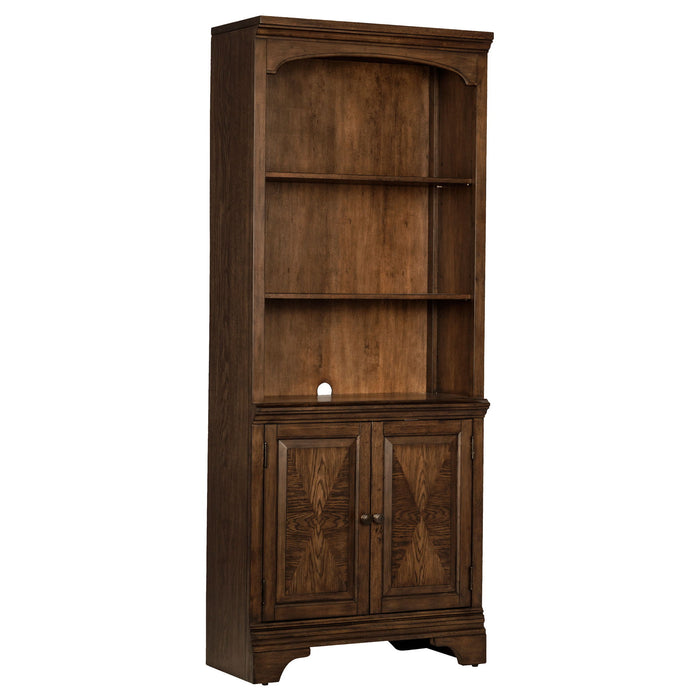Stigham - Bookcase With 2 Door Cabinet, Adjustable Shelves, Cable Management - Oak Furniture Max