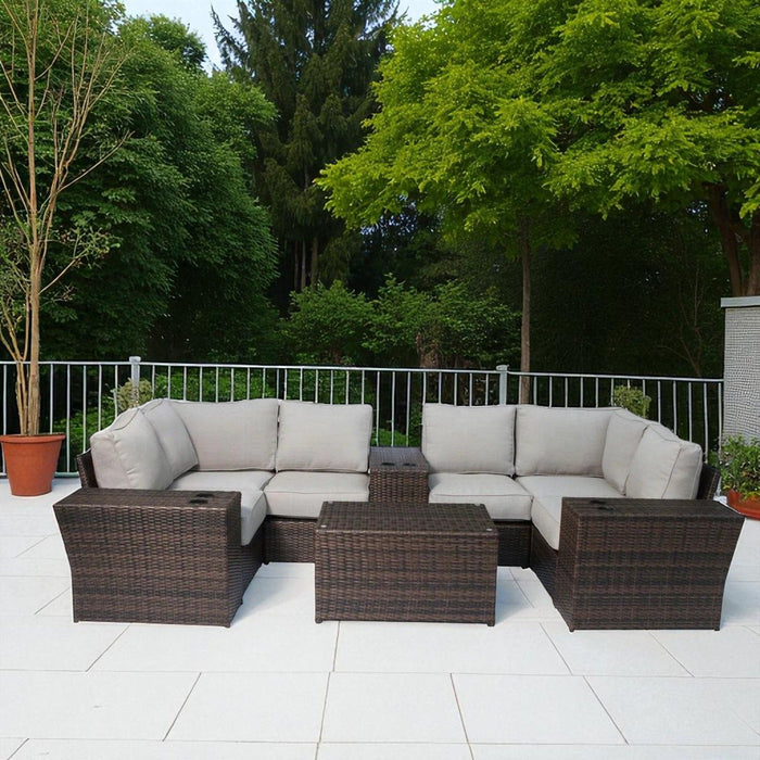 Outdoor Wicker Sectional With Weather Resistant Cushions And Table