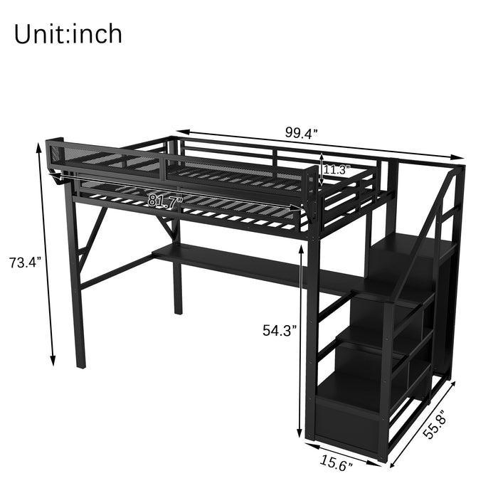Loft Bed With Desk And Charging Station With Stairs And Light Home Essentials