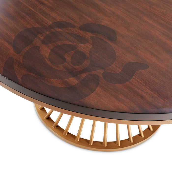 Camellia Field - Round Dining Table - Dark Brown / Gold