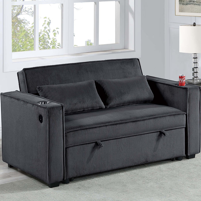 Modern Style Convertible Sofa With Pull-Out Bed, USB Ports & Cup Holders Home Essentials