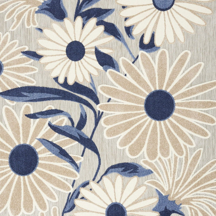 8' X 11' Floral Stain Resistant Non Skid Area Rug - Gray / Blue