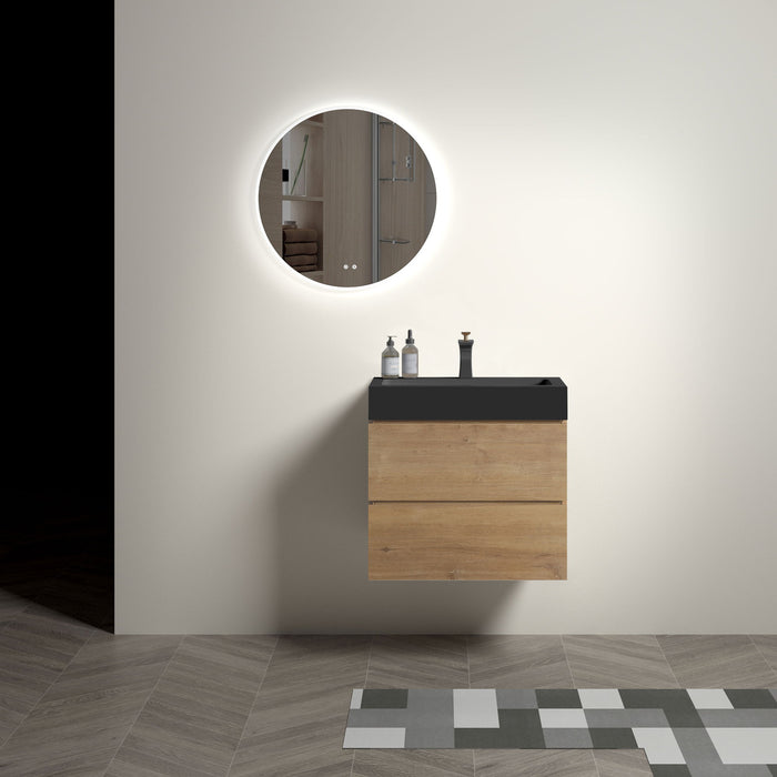 Alice - Natural Oak Bathroom Vanity With Sink, Large Storage Wall Mounted Floating Bathroom Vanity For Modern Bathroom, One-Piece Sink Basin Without Drain Home Essentials
