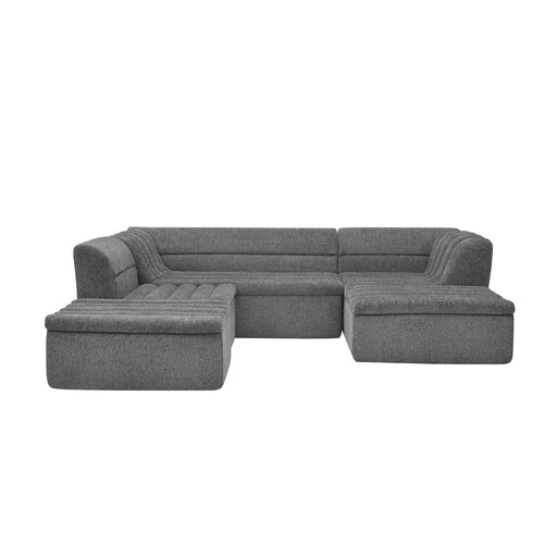 U-Shaped Modular Sectional Sofa With Chaise And Movable Ottoman With Wave-Shaped Armrest Home Essentials