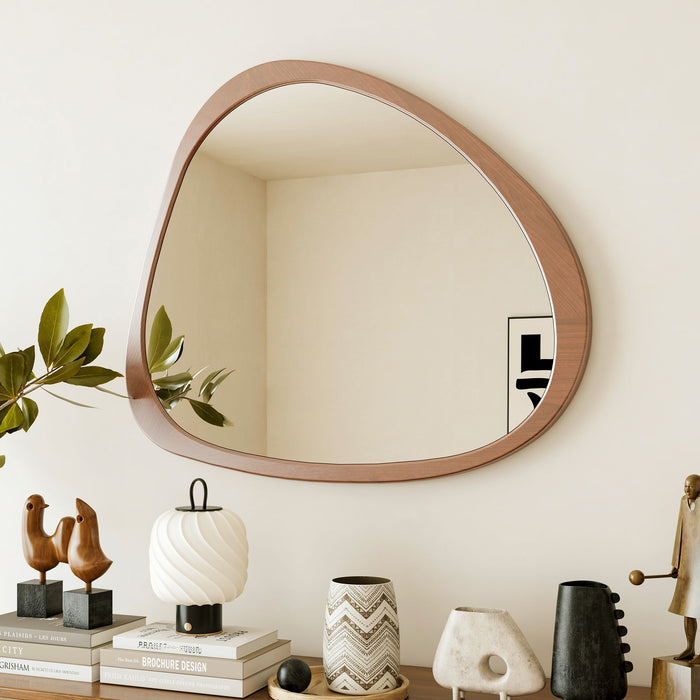 Asymmetrical Wall Mirror Wooden Framed Mirror Large Sized Dressing Mirror, For Living Room, Bedroom, Bathroom, Hallway Or Entry Way - Natural Wood Daily Nest