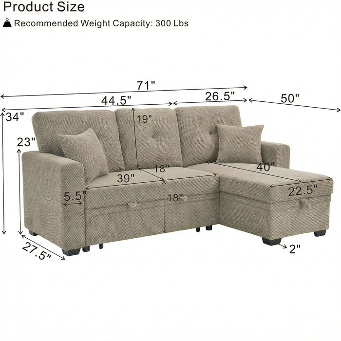 Sleeper Sectional With Pull Out Bed, Reversible Chaise Home Essentials