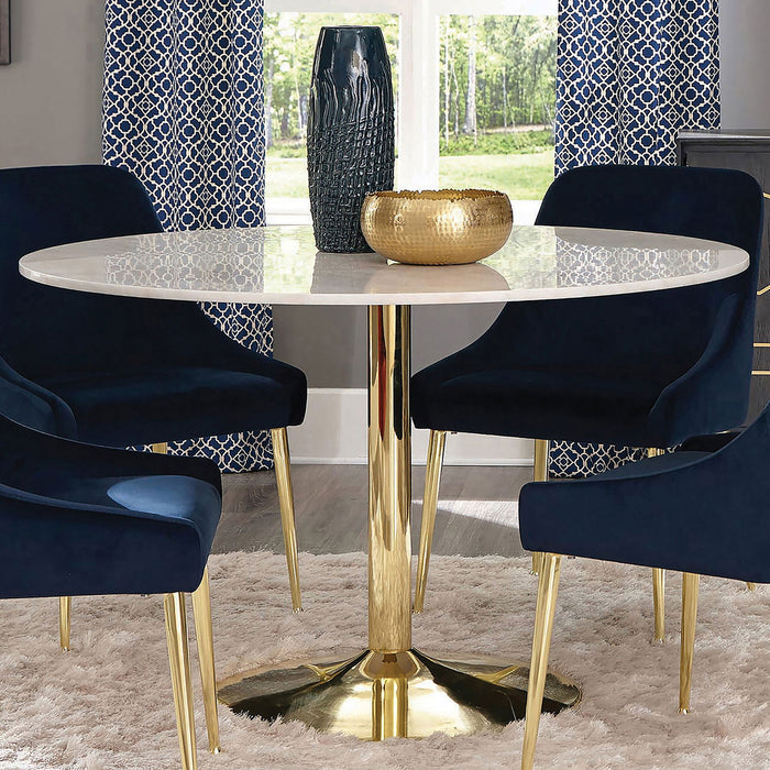 Raleigh - Pedestal Dining Table - White Marble Furniture Max