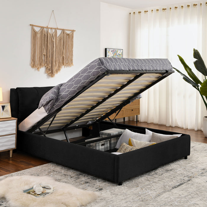 Storage Upholstered Hydraulic Platform Bed With Integrated Headboard Home Essentials