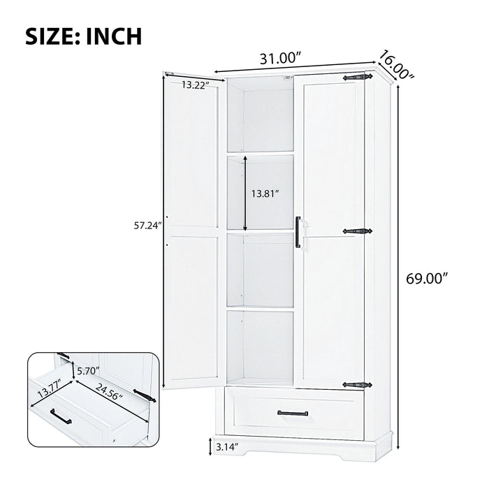 Tall Bathroom Storage Cabinet With 2 Doors And 2 Drawer, Adjustable Shelf - White Hearth and Haven