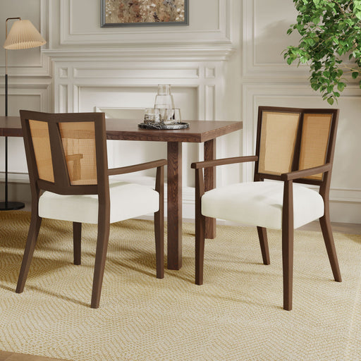 Mid Century Modern Arm Dining Chairs With Rattan Backrest Noble House