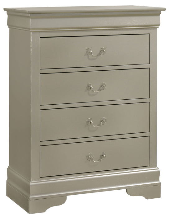 Glory Furniture Louis Phillipe 4 Drawer Chest, Silver Champagne