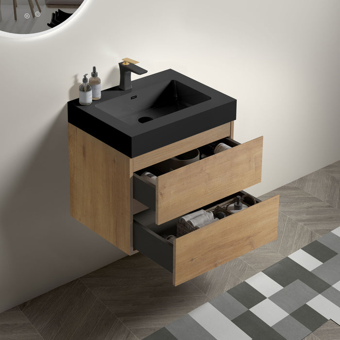 Alice - Natural Oak Bathroom Vanity With Sink, Large Storage Wall Mounted Floating Bathroom Vanity For Modern Bathroom, One-Piece Sink Basin Without Drain Home Essentials