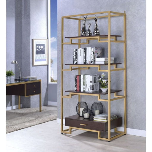 Yumia - Bookshelf - Gold & Walnut ACME