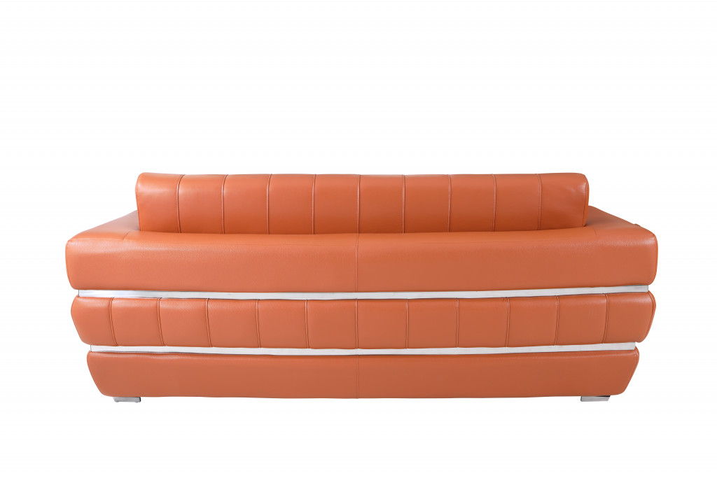 Italian Leather Sofa With Silver Legs - Brown