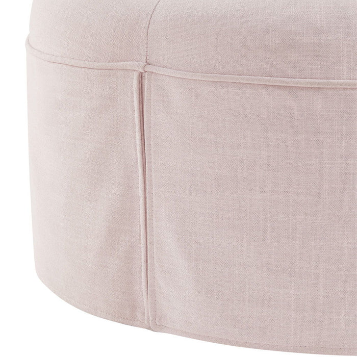 Linen Tufted Round Cocktail Ottoman - Light Pink