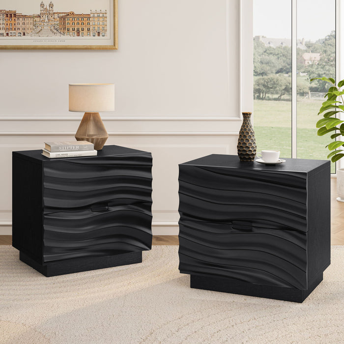 Nightstands, Bedside Table With 2 Drawers (Set of 2) - Black Home Essentials