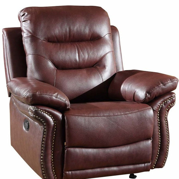 Leather Match Recliner - Burgundy