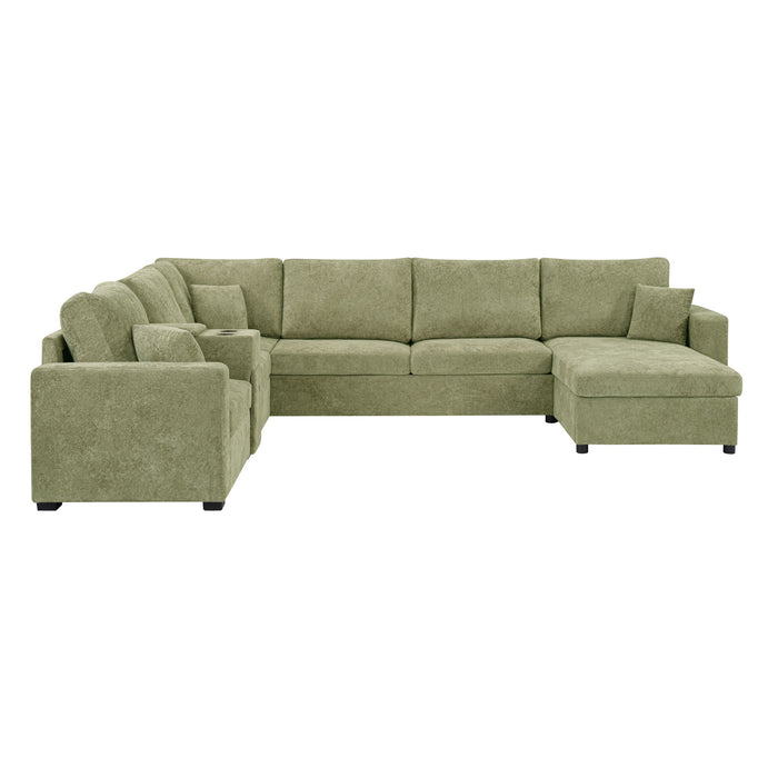 Modular 5 Seat U-Shape Sectional Sofa With Chaise Lounge, Built In Cup Holders And Storage Drawer Hearth and Haven
