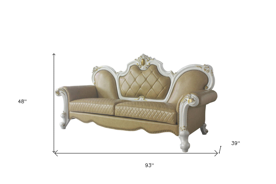 Faux Leather Sofa And Toss Pillows With Pearl Legs - Golden Brown