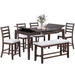 6 Piece Counter Height Dining Set Table With Storage Ladder Back Chairs And Bench - Walnut Home Essentials