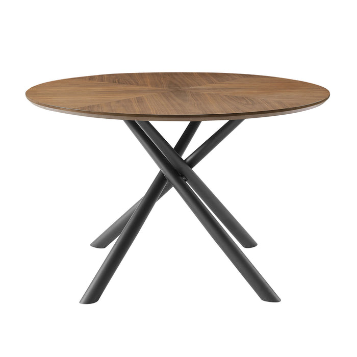 53.14'' Round MDF Coffee Table End Table Short Leisure Tea Table Cross Legs Metal Base, Easy To Assemble, Walnut.