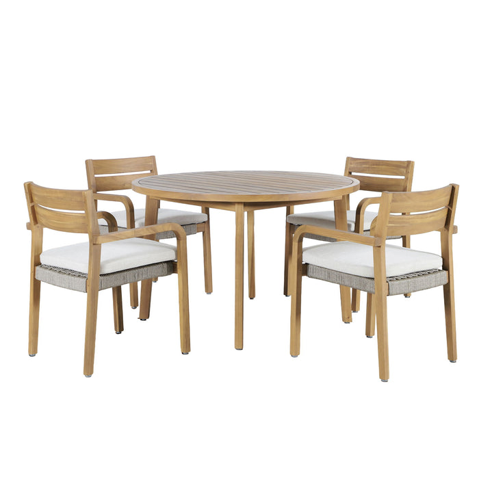 Arden - Round Patio Dining Table With 4 Patio Chairs - Natural New Classic