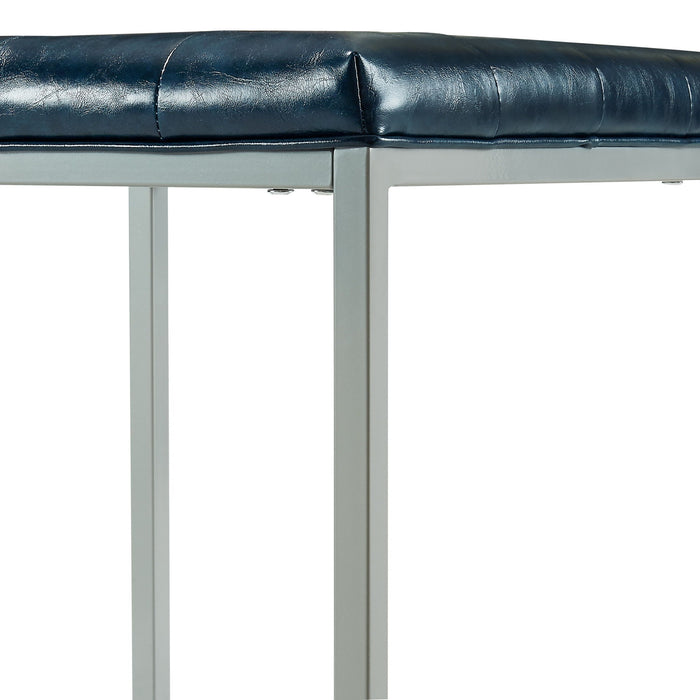 Faux Leather Cube Ottoman - Blue / Gray