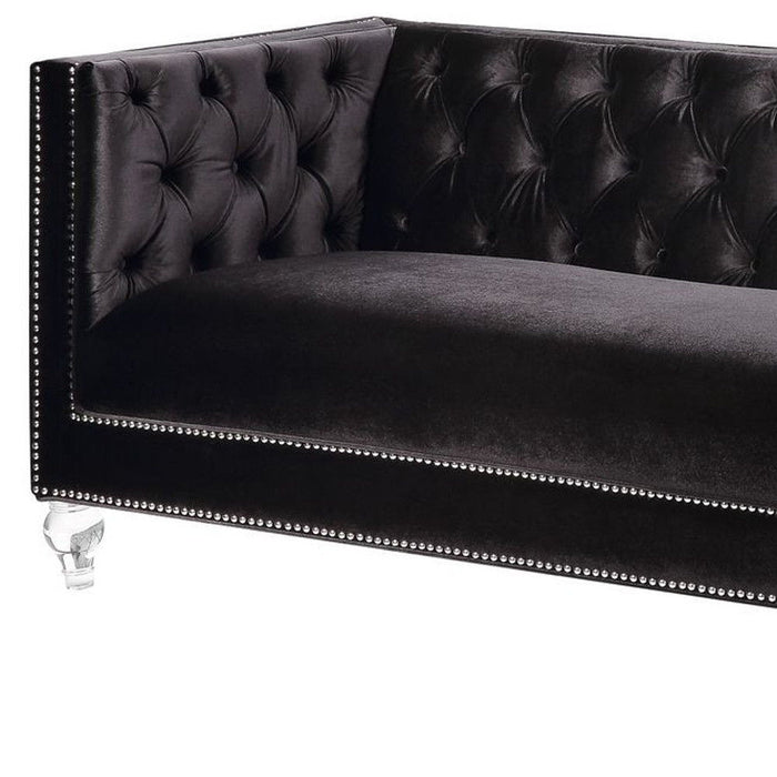 Velvet Sofa And Toss Pillows With Clear Legs - Black