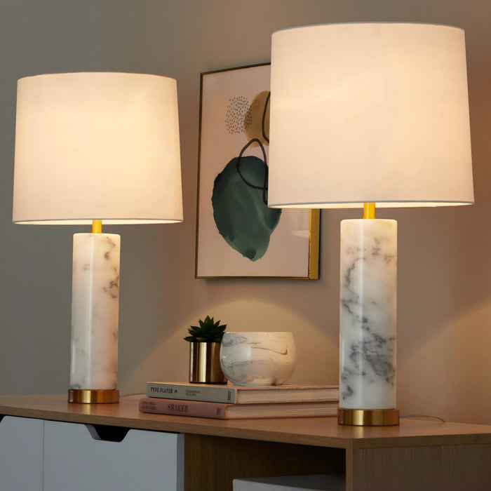 Marabella - Contemporary Marble Table Lamp (Set of 2) - Brass / White Lumi Source
