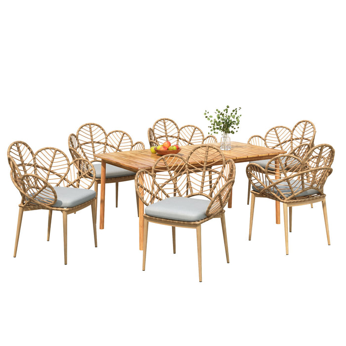 Kirk - Outdoor Patio 7 Pieces Chat Set With Wicker Chairs Cushions & Table - Beige / Light Brown / Teak