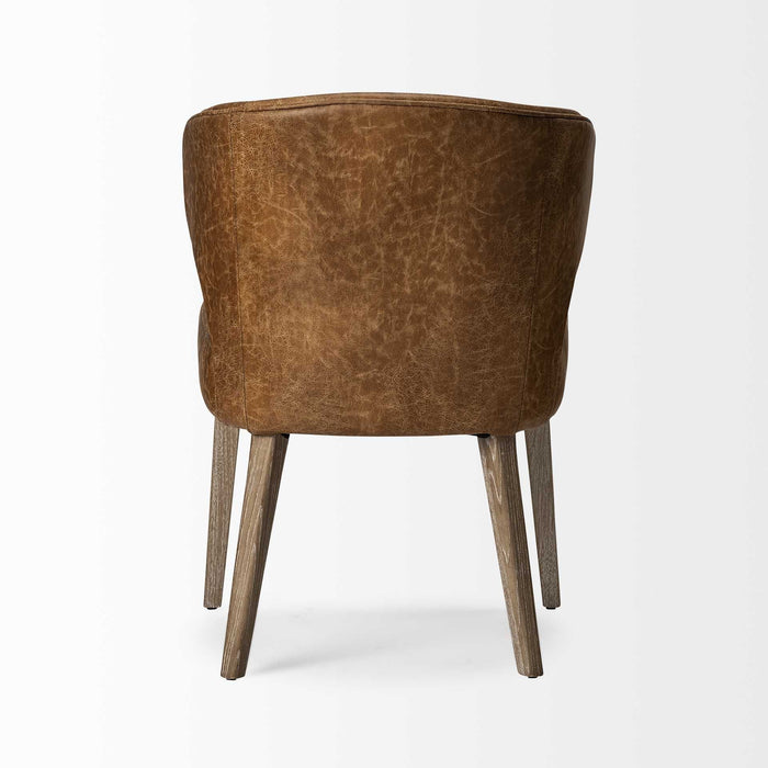 Leather With Brown Wooden Base Dining Chair - Brown