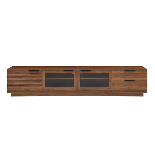 TV Stand With 2 Drawers, Doors & Cable Management, Soft Closing Hinges - Walnut Hearth and Haven