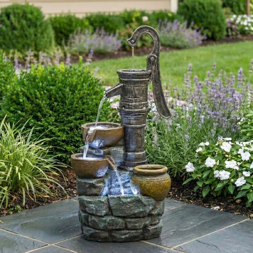 Hand Pump Water Fountain With LED Lights - Gray Daily Nest