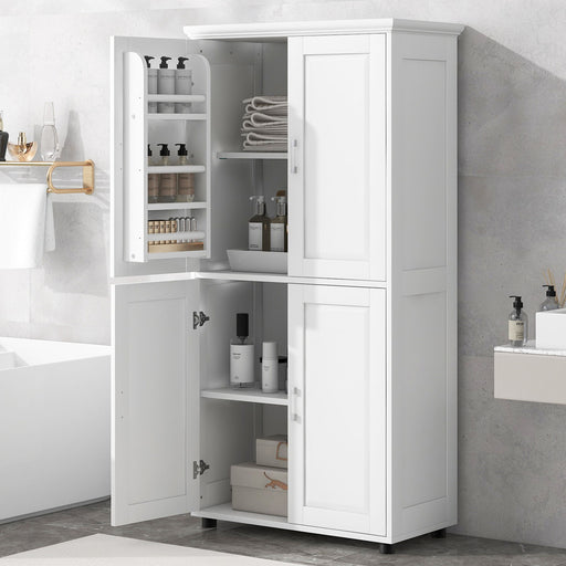 Tall And Wide Bathroom Floor Storage Cabinet With 4 Doors, Adjustable Shelves - White Hearth and Haven