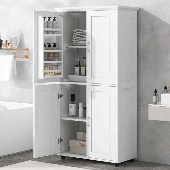 Tall And Wide Bathroom Floor Storage Cabinet With 4 Doors, Adjustable Shelves - White Hearth and Haven